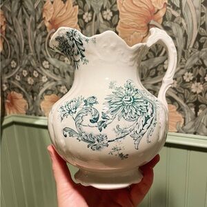 Antique Buffalo Pottery Chrysanthemum Flowers Water Pitcher USA